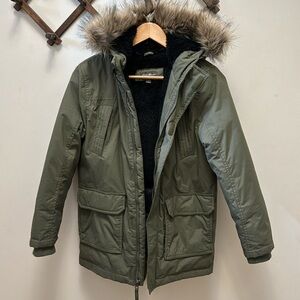 Eddie Bauer Kids M(10/12)-faux fur collar & faux fur &puffer lined Olive Green